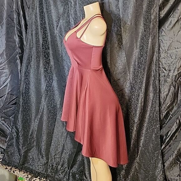 BRANDY BLU BURGUNDY LONG BACK SHORT FRONT SPAGHETTI STRAP WOMEN"S DRESS - Picture 6 of 10